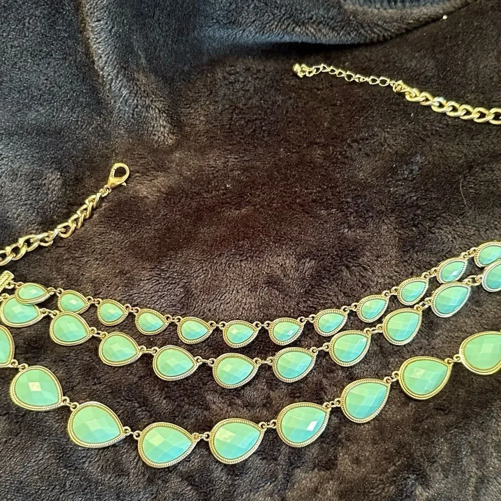TURQUOISE & golden metal, TWO SIDED BEADED NECKLACE